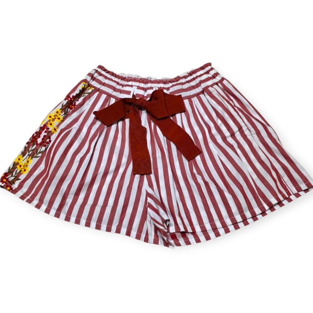 Silvia Tcherassi Giorgio Red and White Stripe Embroidered High Rise Shorts - Picture 2 of 6